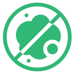 Green icon with a prohibition sign over a circle and two dots.