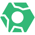 Green hexagonal shape with a central circle and angular cutouts.
