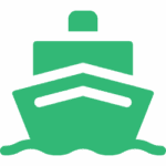 A simple green icon of a ship viewed from the front.