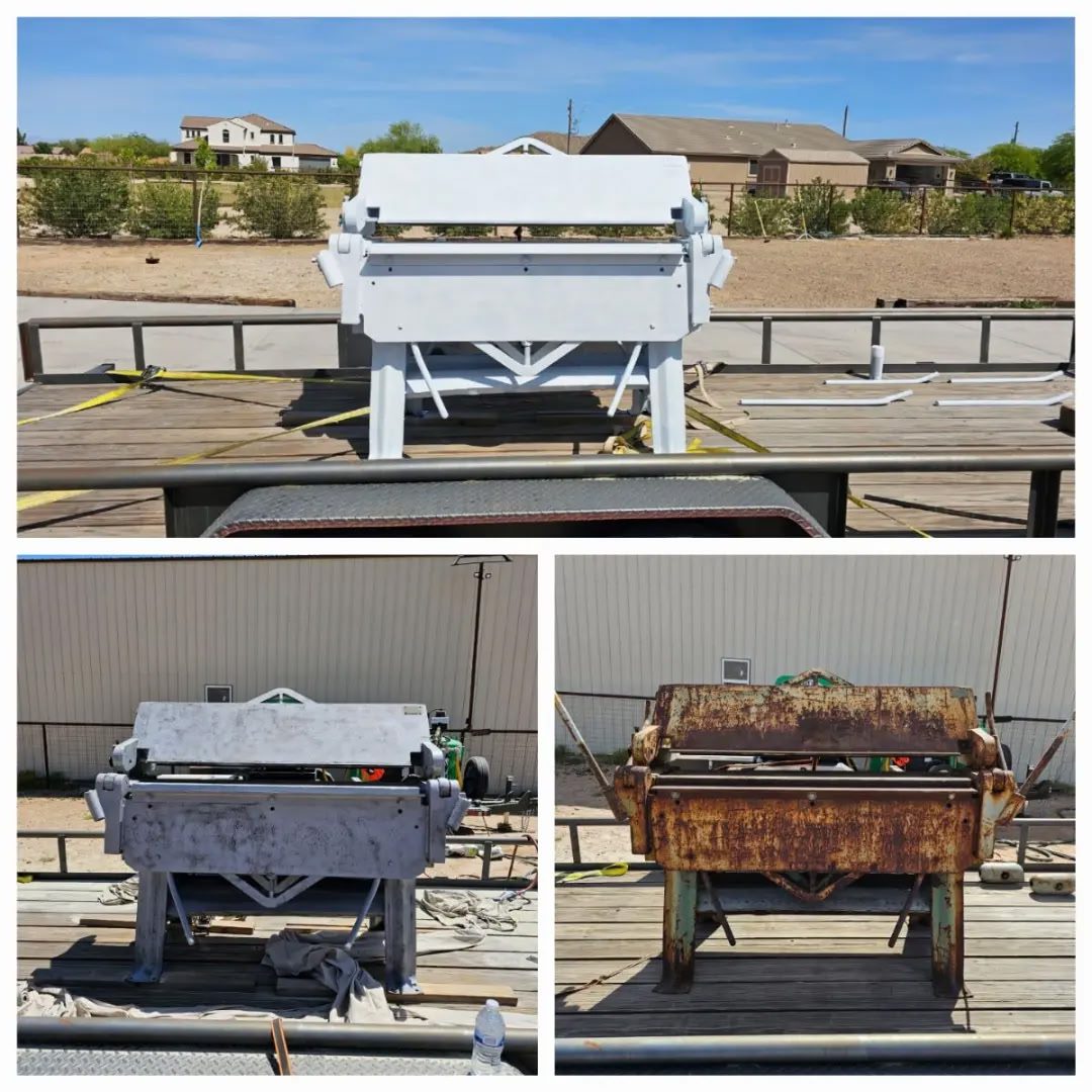 Three different outdoor benches in various colors and conditions on a rooftop.