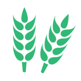 Green background with two wheat stalk icons symbolizing agriculture.